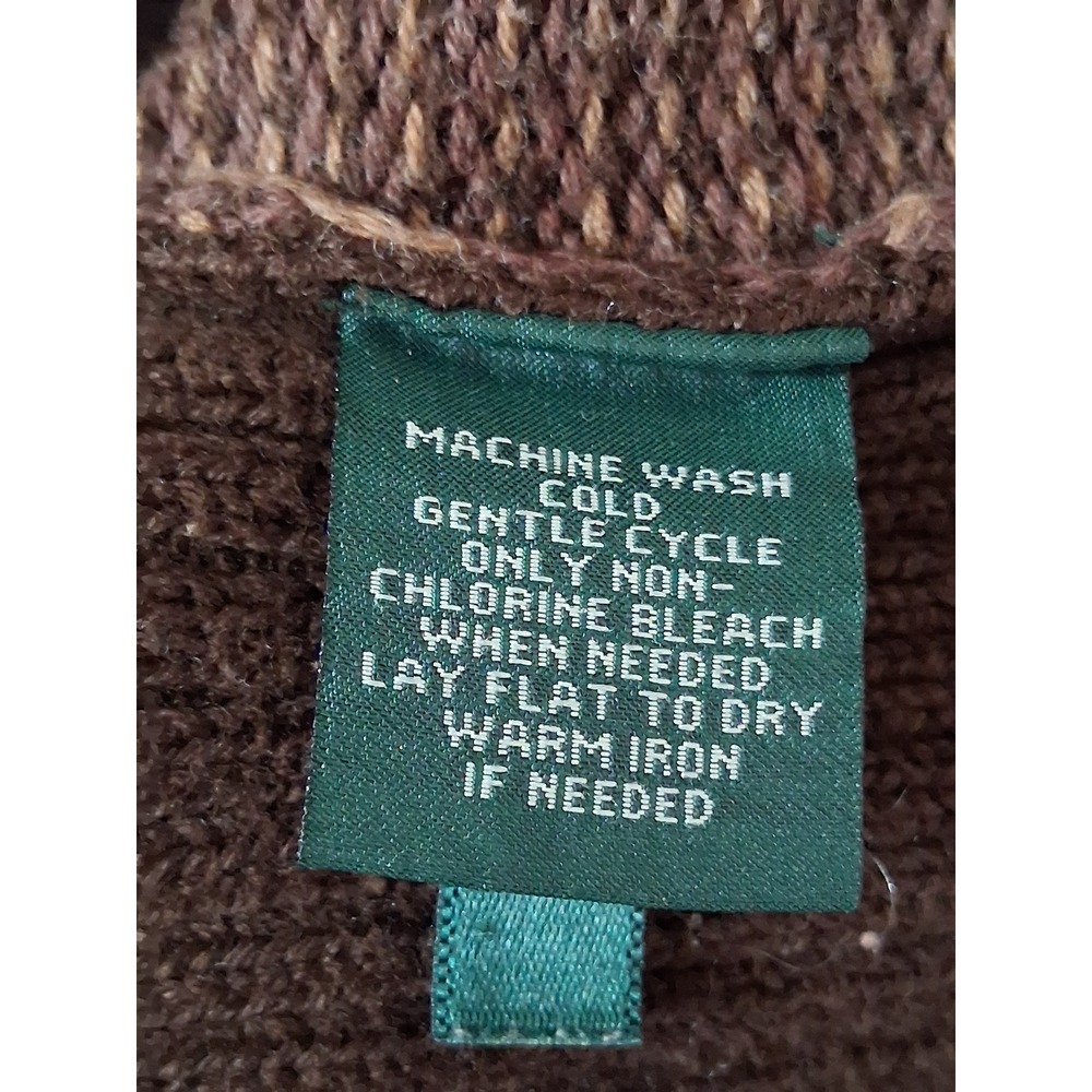 Ralph Lauren LRL Brown Plaid Full Zip Cardigan Suede Patch Sweater Womens Small - Picture 10 of 11